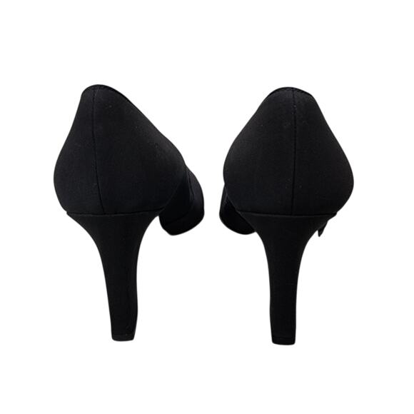 St. John Black Fabric Square Crystal Accent Italian Pumps 7 - Picture 4 of 8